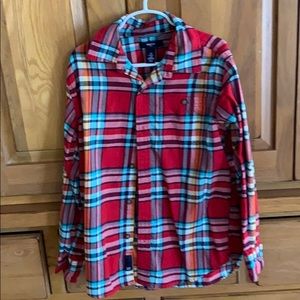 Gap youth M red plaid button down